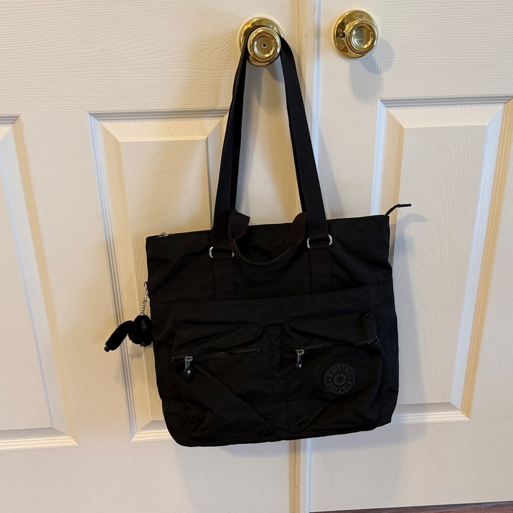 Kipling Black Tote Bag with Zipper Pockets that Also Fits Over Suitcase Handle